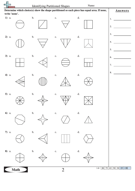 Identifying Partitioned Shapes Worksheet With Answer Key Printable pdf
