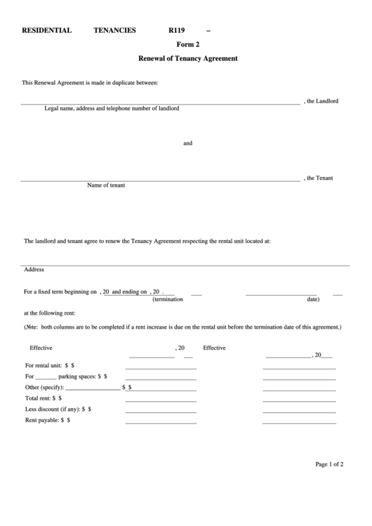 Residential Tenancies Renewal Of Tenancy Agreement printable pdf download