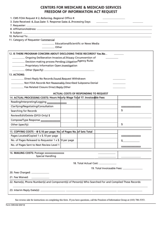 Fillable Centers For Medicare & Medicaid Services - Freedom Of Information Act Request Printable pdf