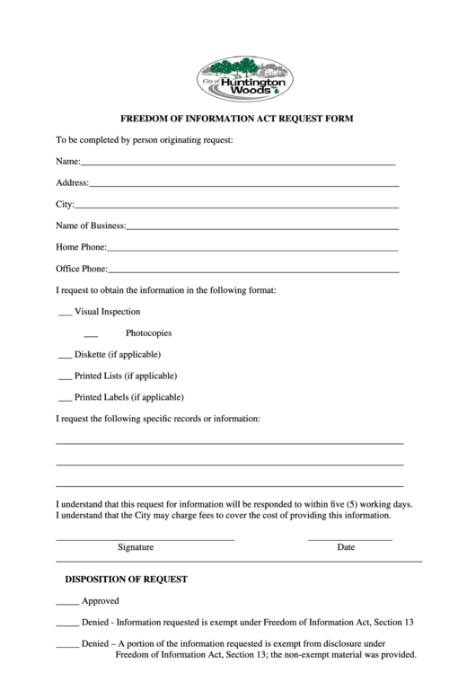 Freedom Of Information Act Request Form Printable pdf