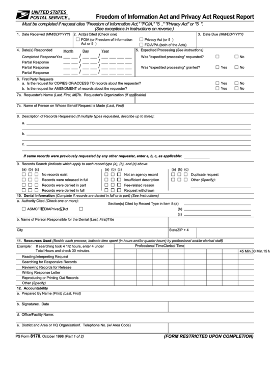 Usps Freedom Of Information Act And Privacy Act Request Report Printable pdf