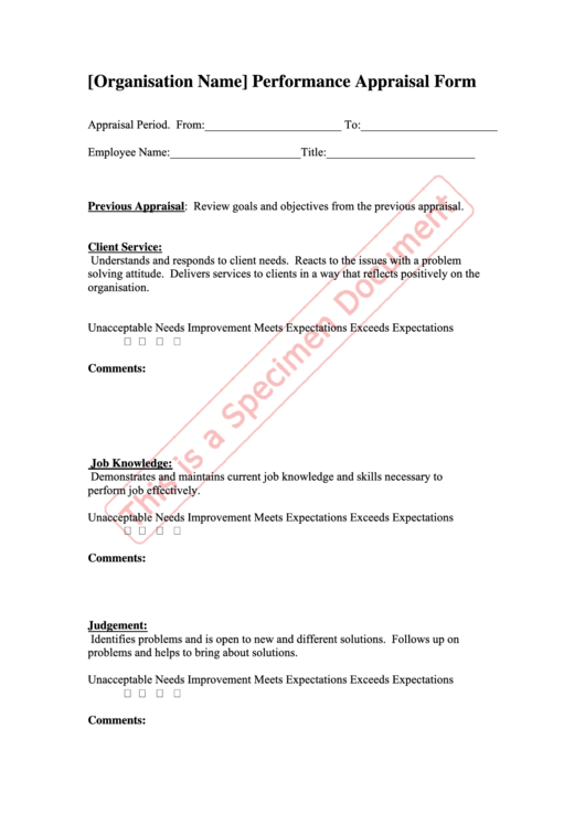 Performance Appraisal Form Printable pdf