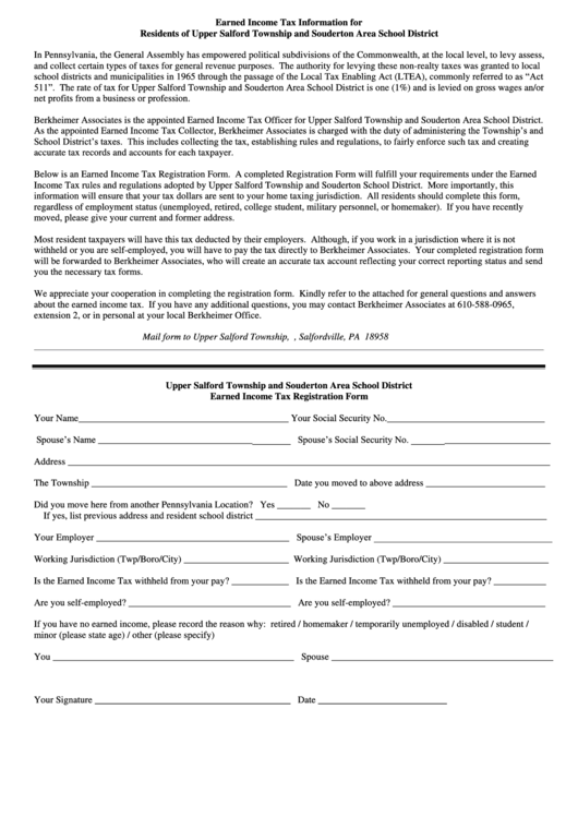 Earned Income Tax Registration Form Printable pdf