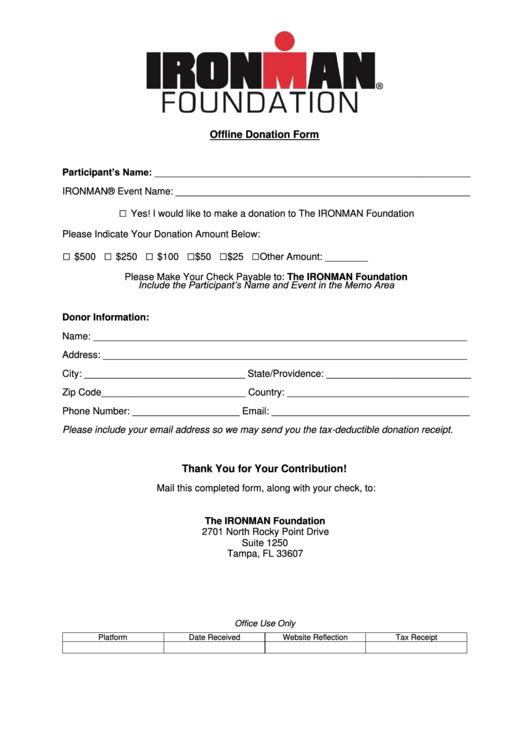 Donation Form - Iron Man Foundation Printable pdf