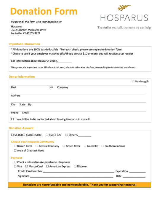 Donation Form - Hosparus Printable pdf