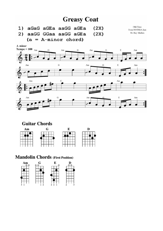 Guitar Chords Mandolin Chords Greasy Coat Printable pdf