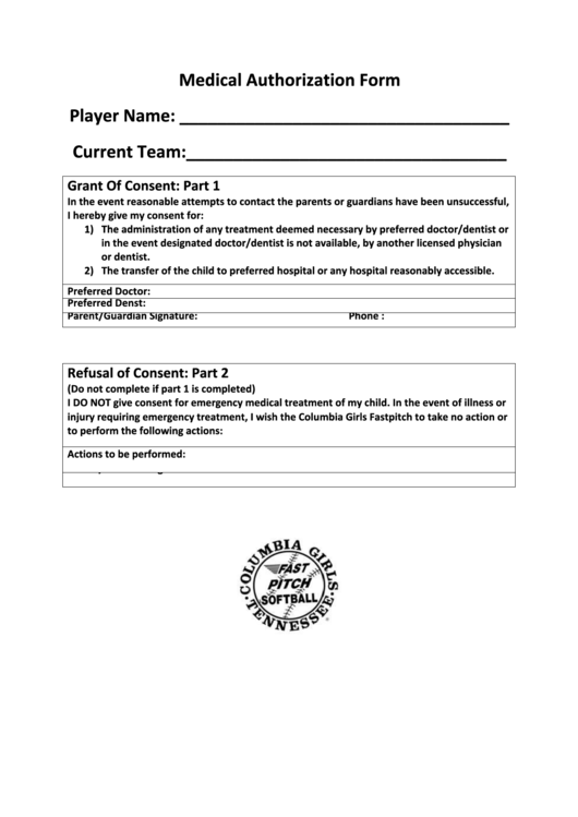 Medical Authorization Form Printable pdf