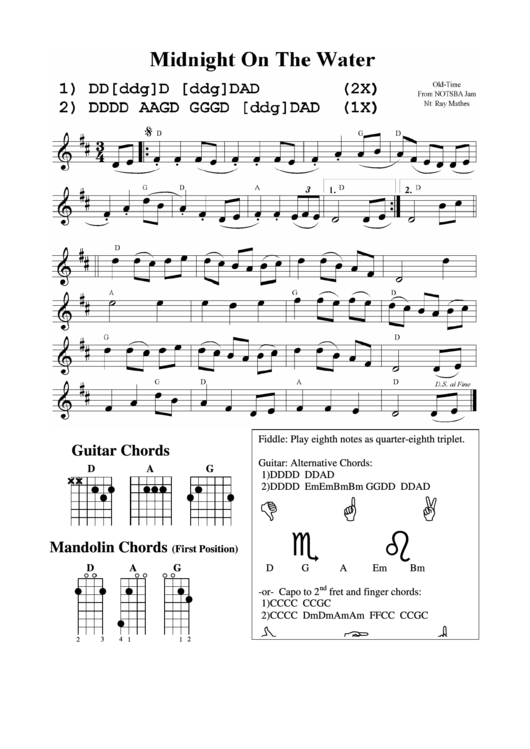 Guitar Chords Midnight On The Water Printable pdf