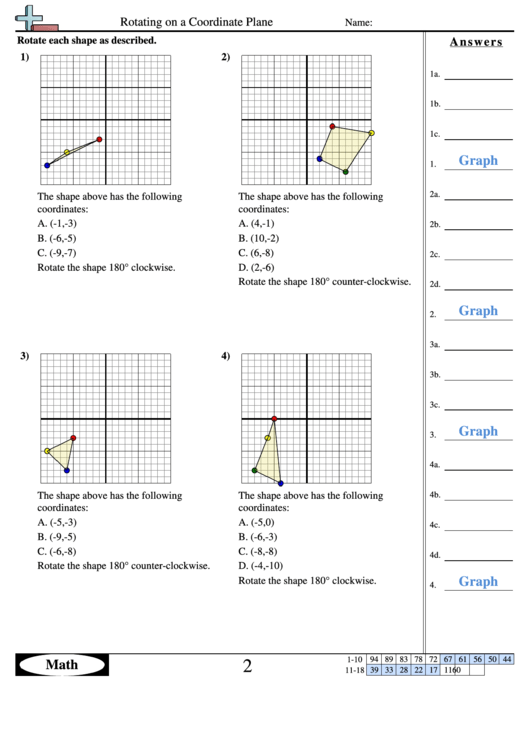 Rotating On A Coordinate Plane Worksheet Printable pdf