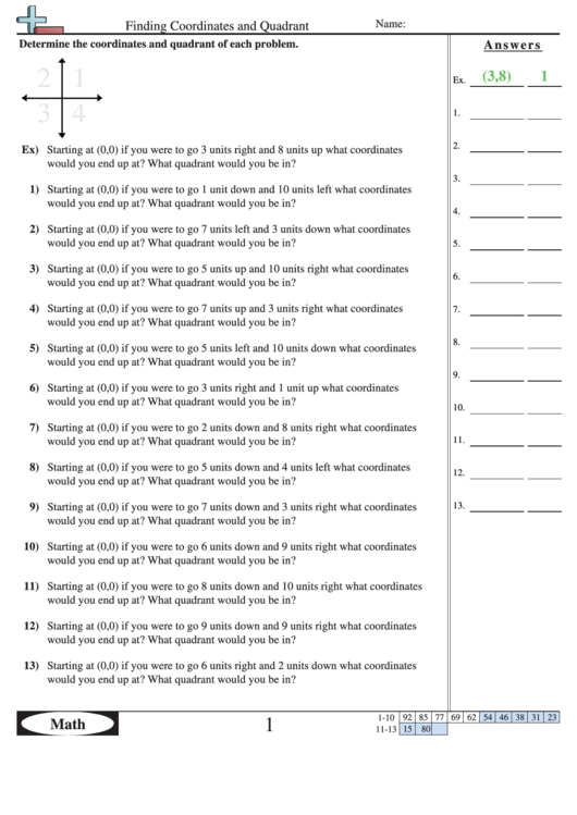 Finding Coordinates And Quadrant Worksheet Printable pdf