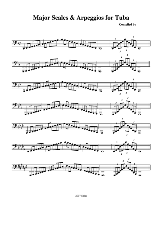 Major Scales & Arpeggios For Tuba Printable pdf