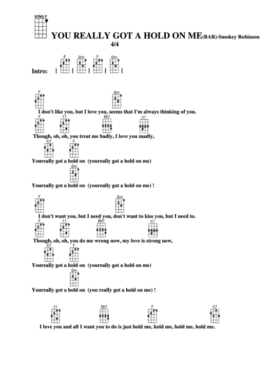 Chord Chart - Smokey Robinson - You Really Got A Hold On Me (Bar) Printable pdf