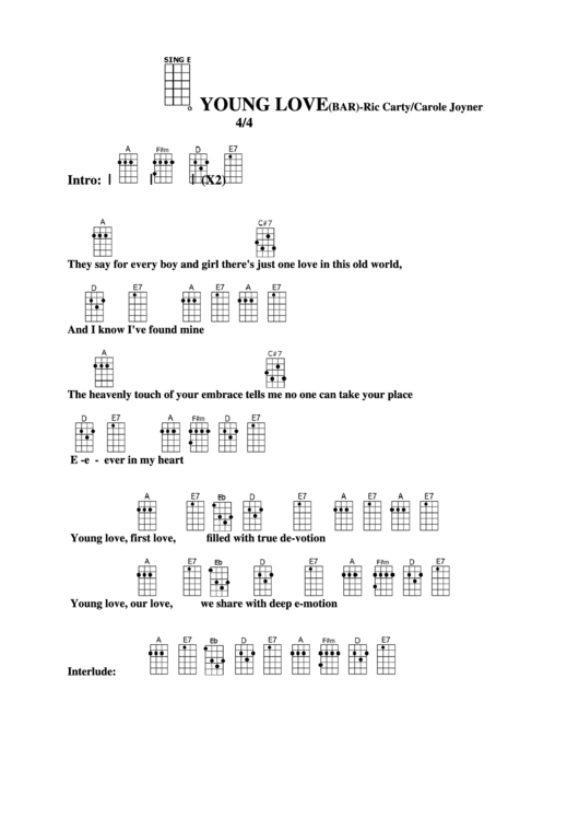Chord Chart - Ric Carty/carole Joyner - Young Love(Bar) Printable pdf