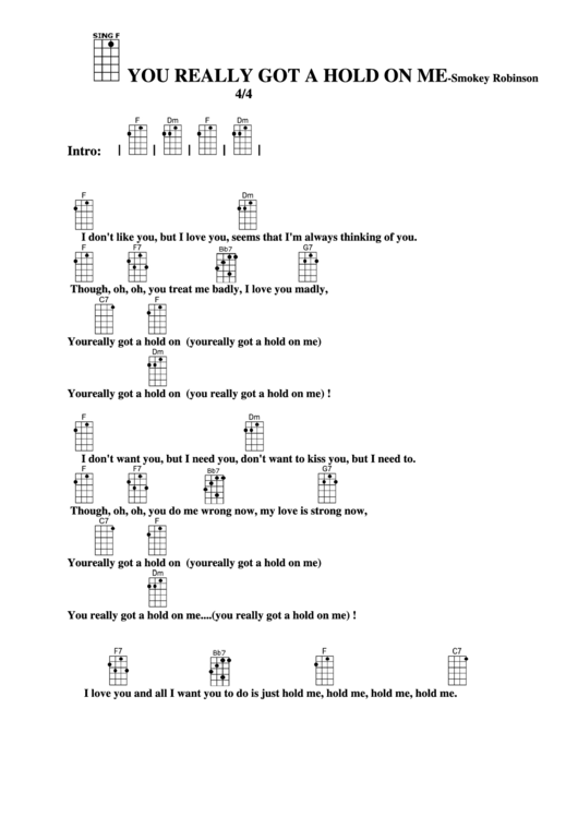 Chord Chart - Smokey Robinson - You Really Got A Hold On Me Printable pdf