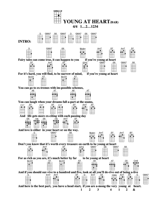 Young At Heart(Bar) Chord Chart Printable pdf