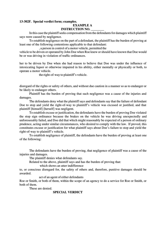 Special Verdict Form - Example Printable pdf