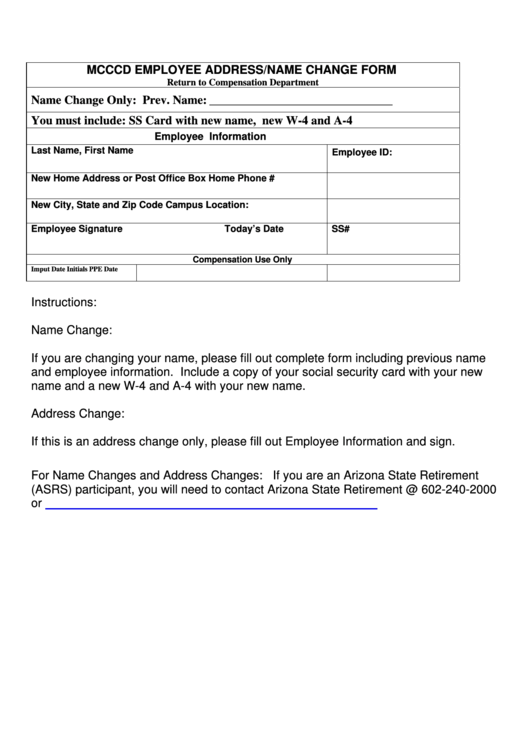 Employee Address/name Change Form - Compensation Printable pdf