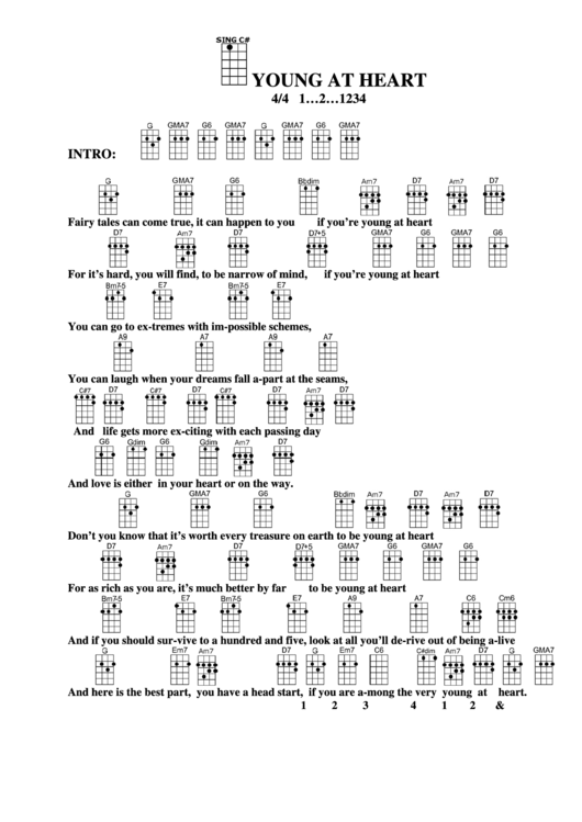 Young At Heart (Ukulele Chord Chart) Printable pdf