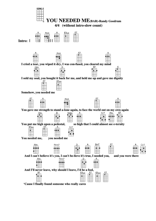 You Needed Me(Bar)-Randy Goodrum Chord Chart Printable pdf