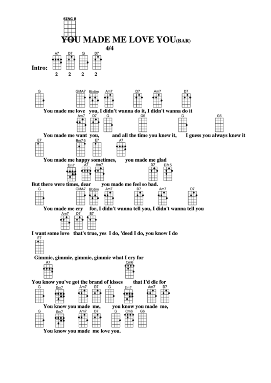 Chord Chart - You Made Me Love You(Bar) Printable pdf