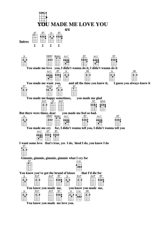 Chord Chart - You Made Me Love You Printable pdf
