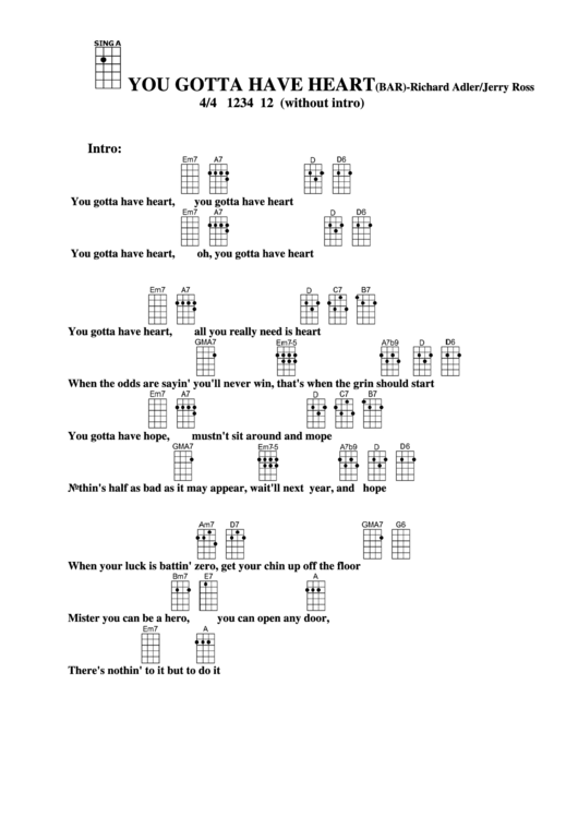 Chord Chart - Richard Adler/jerry Ross - You Gotta Have Heart(Bar) Printable pdf