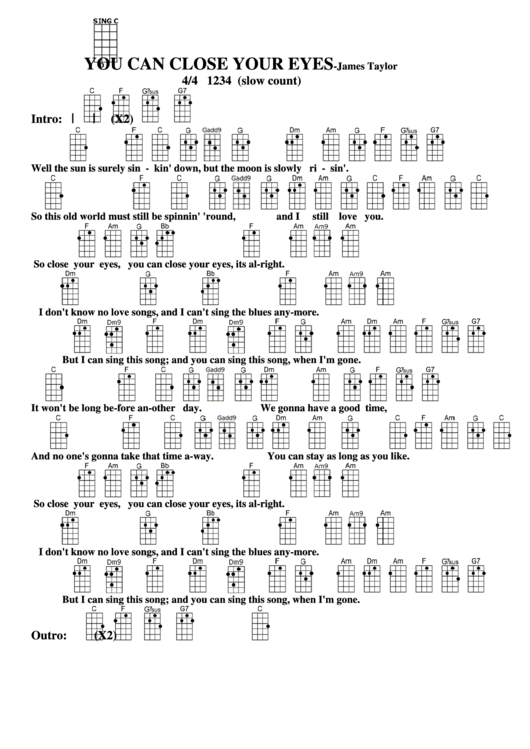 Chord Chart - James Taylor - You Can Close Your Eyes Printable pdf