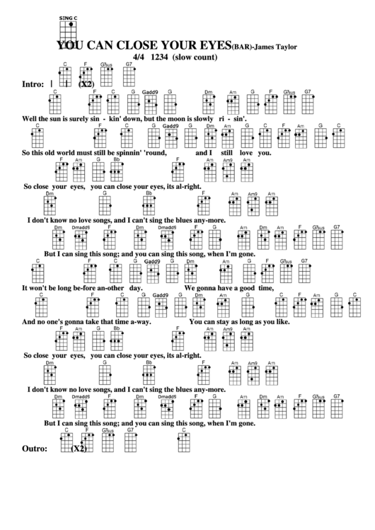 Chord Chart - James Taylor - You Can Close Your Eyes (Bar) Printable pdf