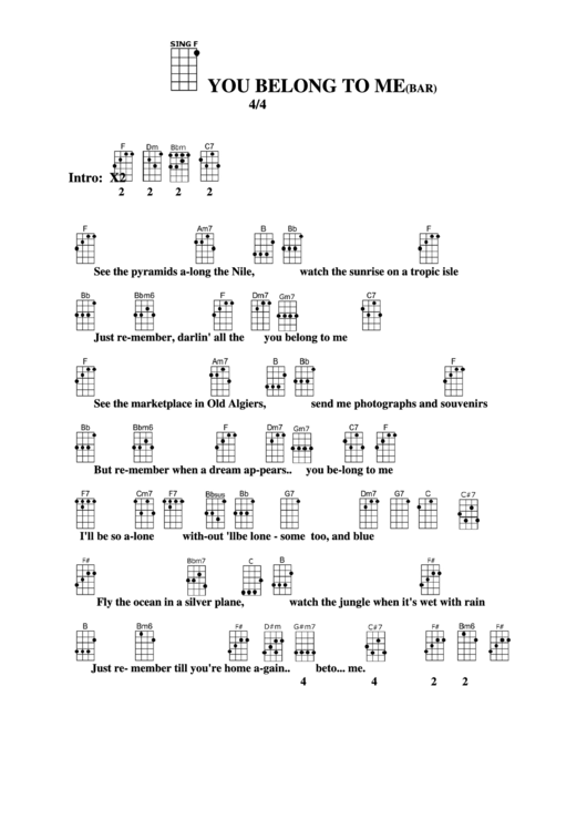 Chord Chart - You Belong To Me(Bar) Printable pdf