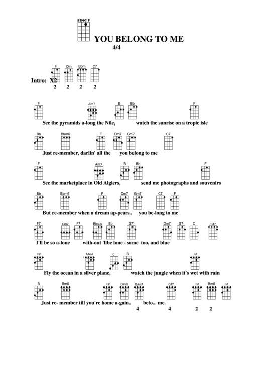 Chord Chart - You Belong To Me Printable pdf