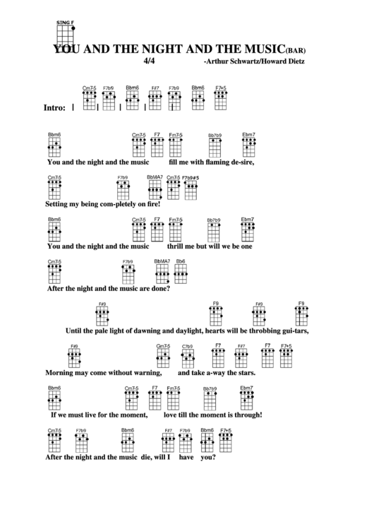 Chord Chart - Arthur Schwartz/howard Dietz - You And The Night And The Music (Bar) Printable pdf