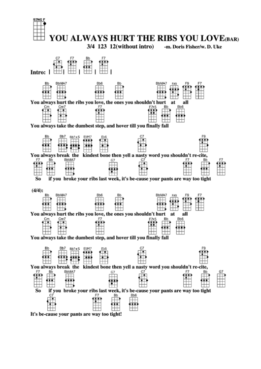 Chord Chart - M. Doris Fisher/w. D. Uke - You Always Hurt The Ribs You Love (Bar) Printable pdf