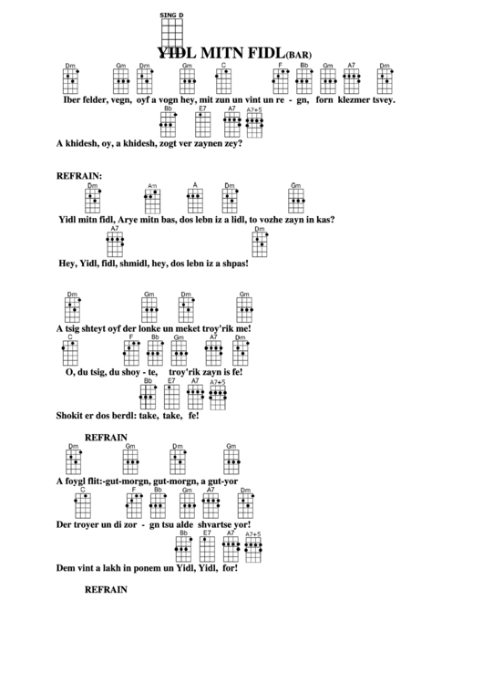 Chord Chart - Yidl Mitn Fidl(Bar) Printable pdf