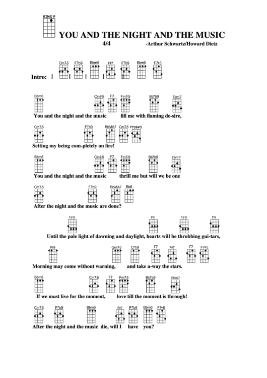Chord Chart - Arthur Schwartz/howard Dietz - You And The Night And The Music Printable pdf