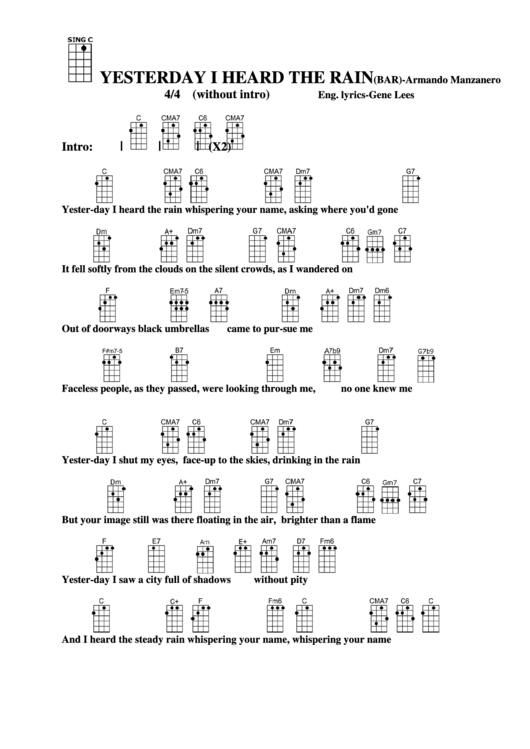 Chord Chart - Armando Manzanero - Yesterday I Heard The Rain (Bar) Printable pdf