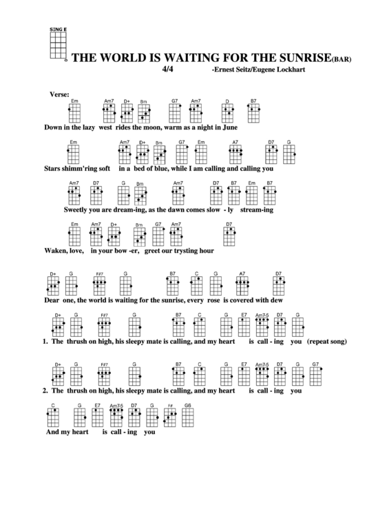 Chord Chart - Ernest Seitz/eugene Lockhart - The World Is Waiting For The Sunrise (Bar) Printable pdf