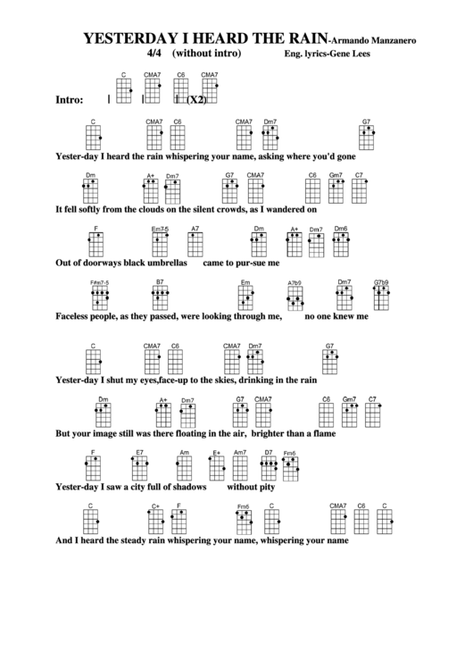 Chord Chart - Armando Manzanero - Yesterday I Heard The Rain Printable pdf