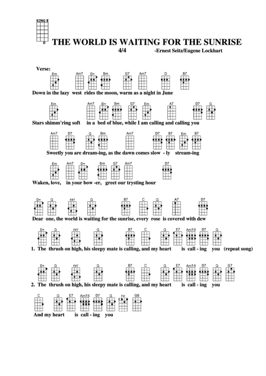 Chord Chart - Ernest Seitz/eugene Lockhart - The World Is Waiting For The Sunrise Printable pdf