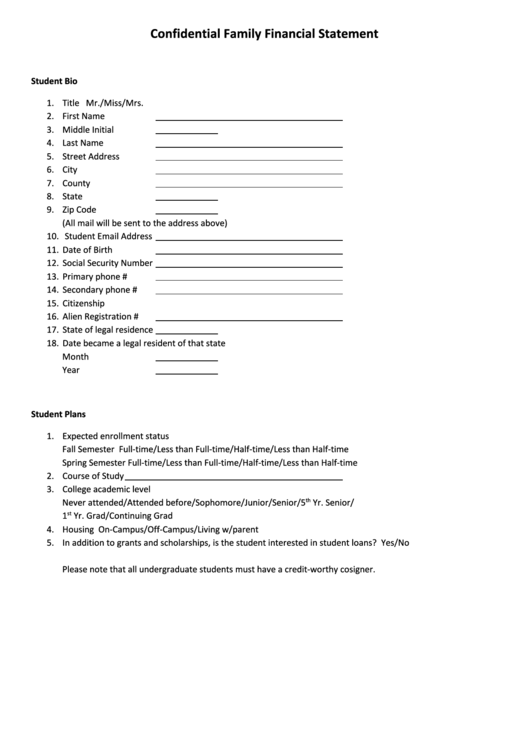 Confidential Family Financial Statement Printable pdf