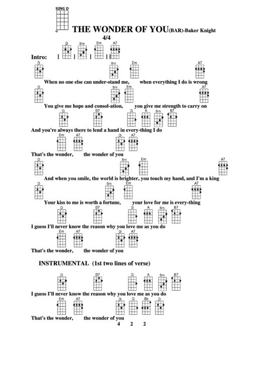 Chord Chart - Baker Knight - The Wonder Of You(Bar) Printable pdf