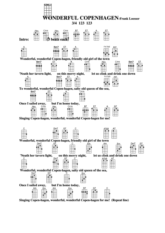 Chord Chart - Frank Loesser - Wonderful Copenhagen Printable pdf