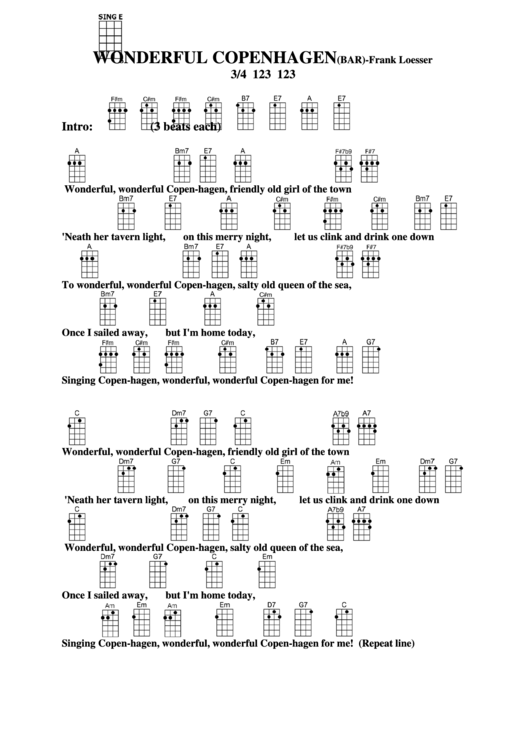 Chord Chart - Frank Loesser - Wonderful Copenhagen (Bar) Printable pdf