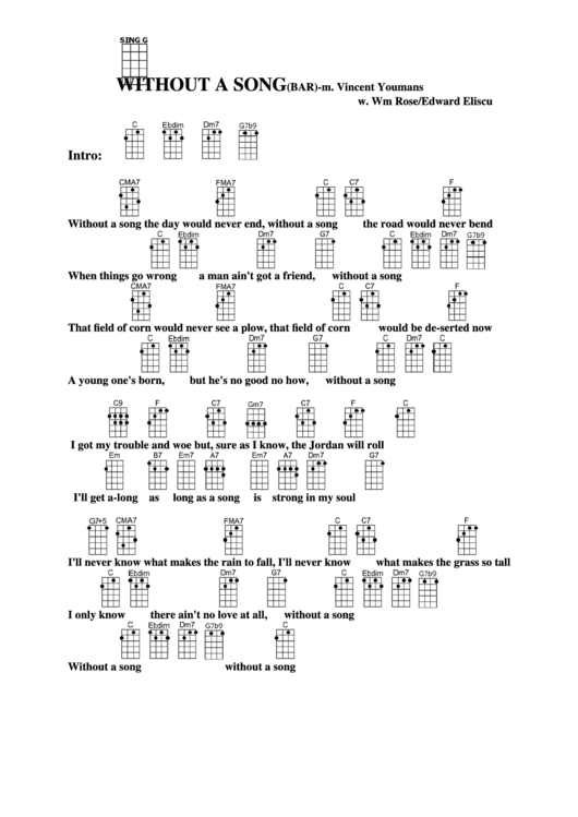 Chord Chart - M. Vincent Youmans - Without A Song (Bar) Printable pdf