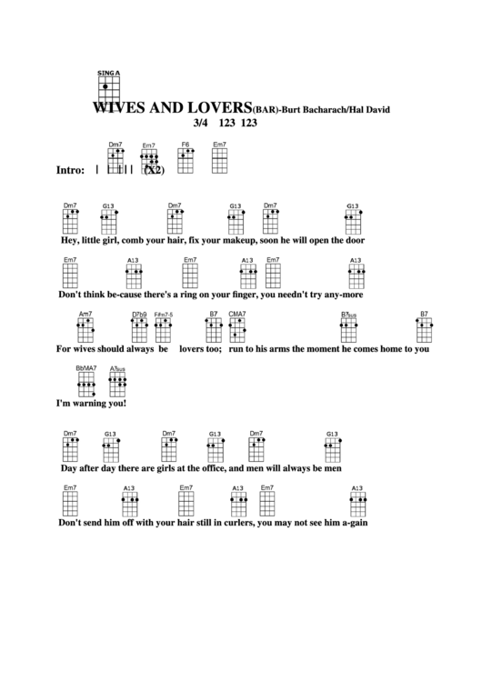 Chord Chart - Burt Bacharach/hal David - Wives And Lovers(Bar) Printable pdf