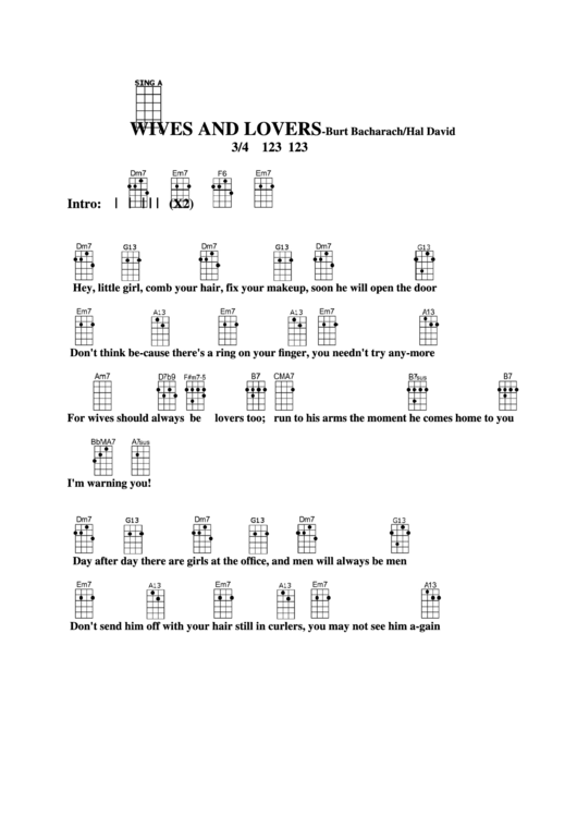 Chord Chart - Burt Bacharach/hal David - Wives And Lovers Printable pdf