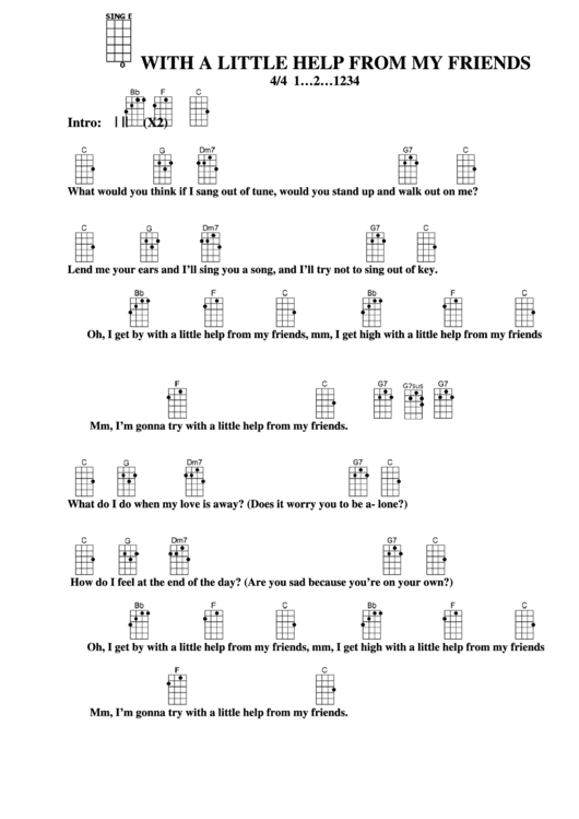 With A Little Help From My Friends Chord Chart Printable pdf