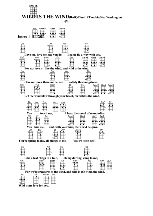Chord Chart - Dimitri Tiomkin/ned Washington - Wild Is The Wind(Bar) Printable pdf