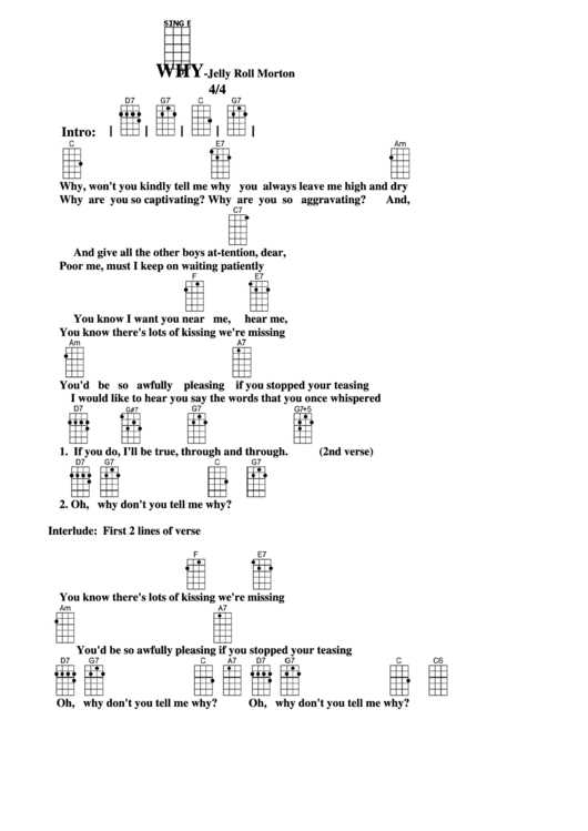 Chord Chart - Jelly Roll Morton - Why Printable pdf