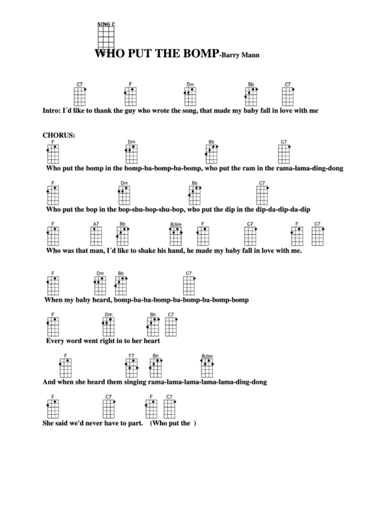 Who Put The Bomp-Barry Mann Chord Chart Printable pdf