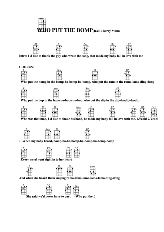 Who Put The Bomp(Bar)-Barry Mann Chord Chart Printable pdf